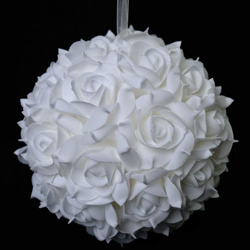 idyllic 8 Inches Artificial Flowers Roses, Kissing Flower Balls, DIY Wedding Bouquets Party Home Decorations, Set of 2, White - Image 3